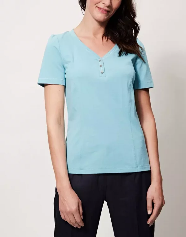 Tee Shirt Col V Boutonné Manches Courtes Uni – Image 2