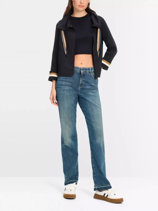 Veste Manches Longues Col Boule Cordons Zippée Bimatière élastique Dos Unie