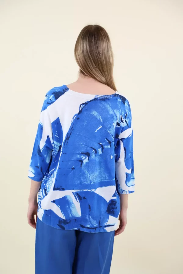 Pull Col V Manches Coudes Imprimé Palmiers Oversized – Image 2