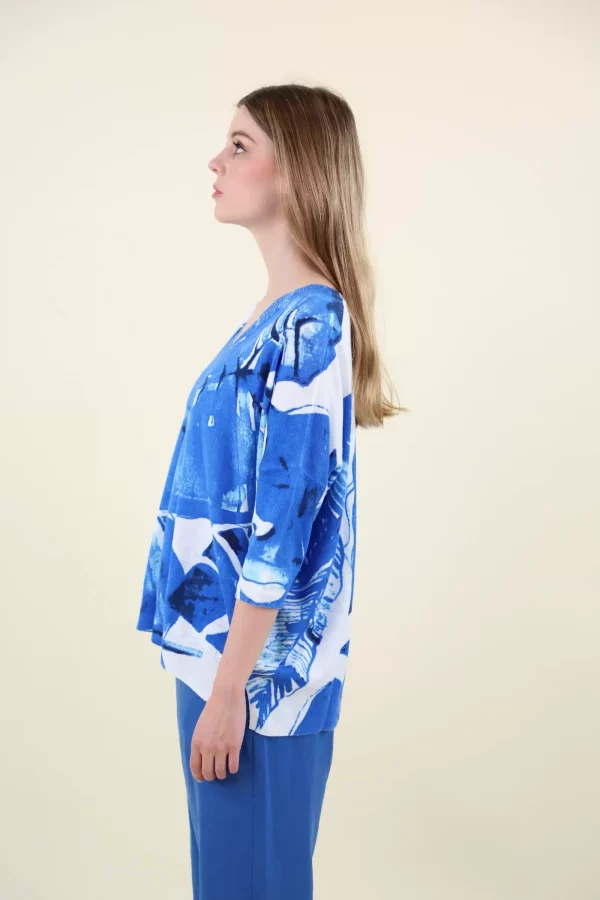Pull Col V Manches Coudes Imprimé Palmiers Oversized – Image 3