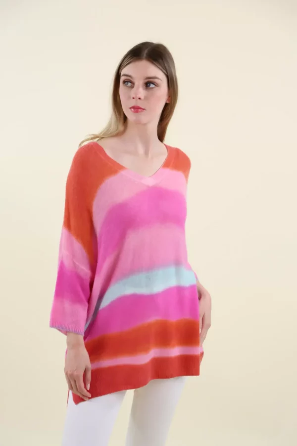 Pull Col V Manches Coudes Imprimé Tie And Dye