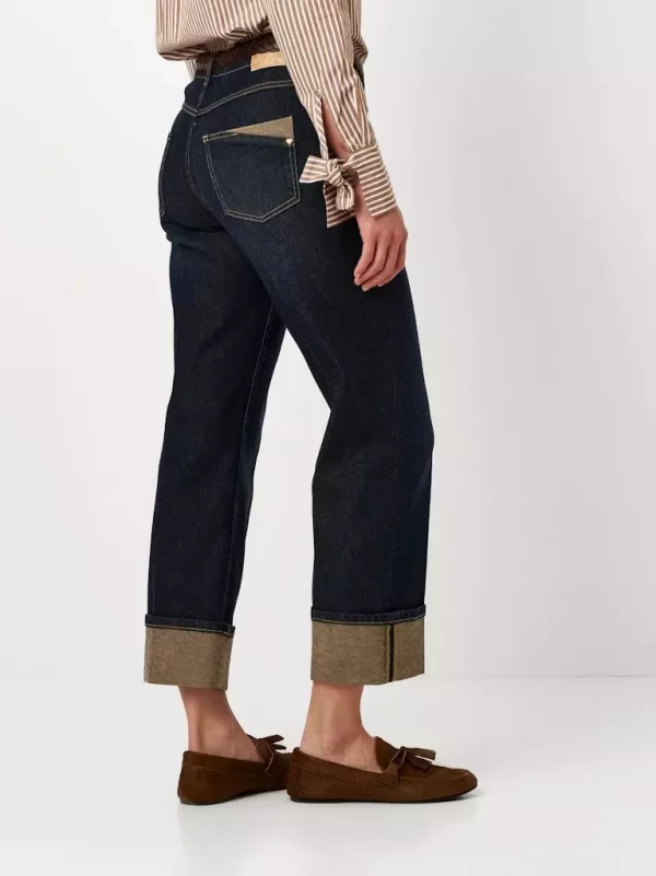 Pantalon Sept-huitième Taille Moyenne Cinq Poches Bas Rever Brut Droit – Image 3