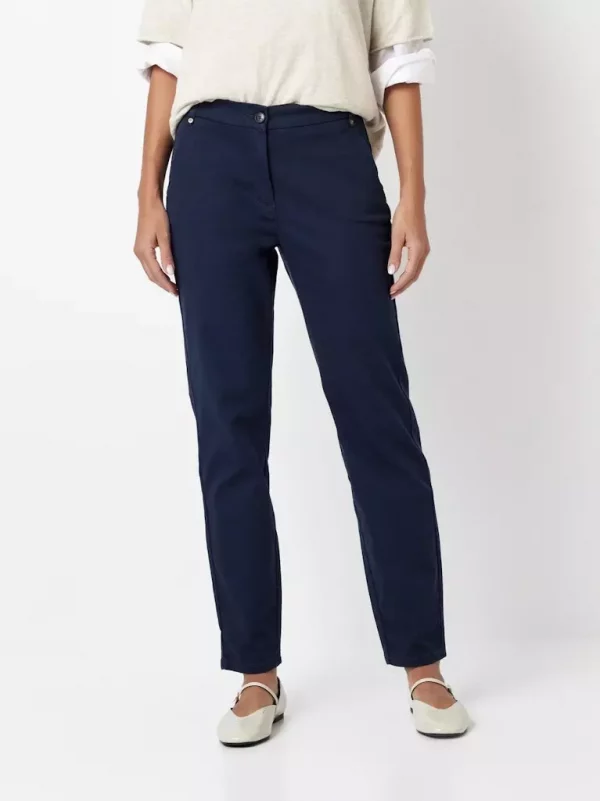 Pantalon Sept-huitième Taille Moyenne élastique Droitquatre Poches Chino Uni