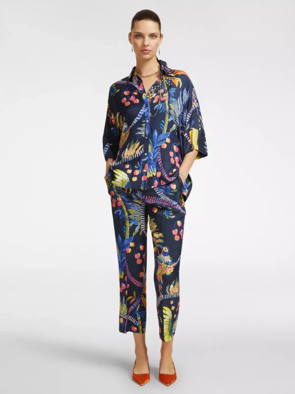 Pantalon Sept-huitième Taille élastique Dos Fluide Imprimé