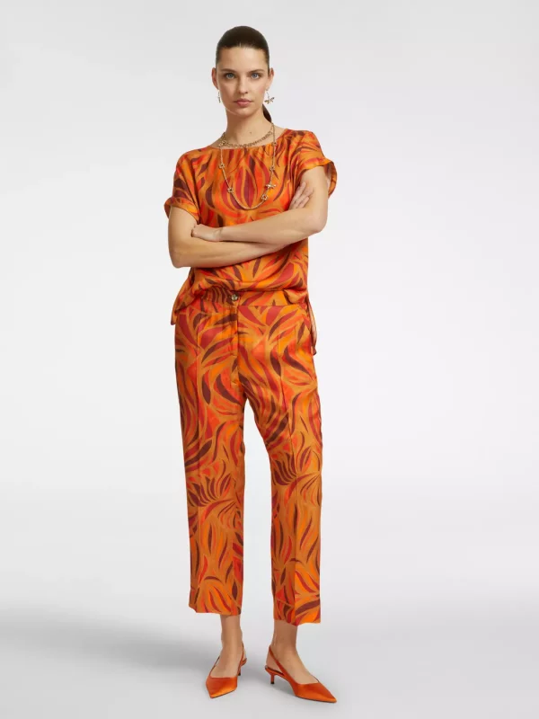 Pantalon Sept-huitième Taille élastique Dos Fluide Imprimé – Image 5
