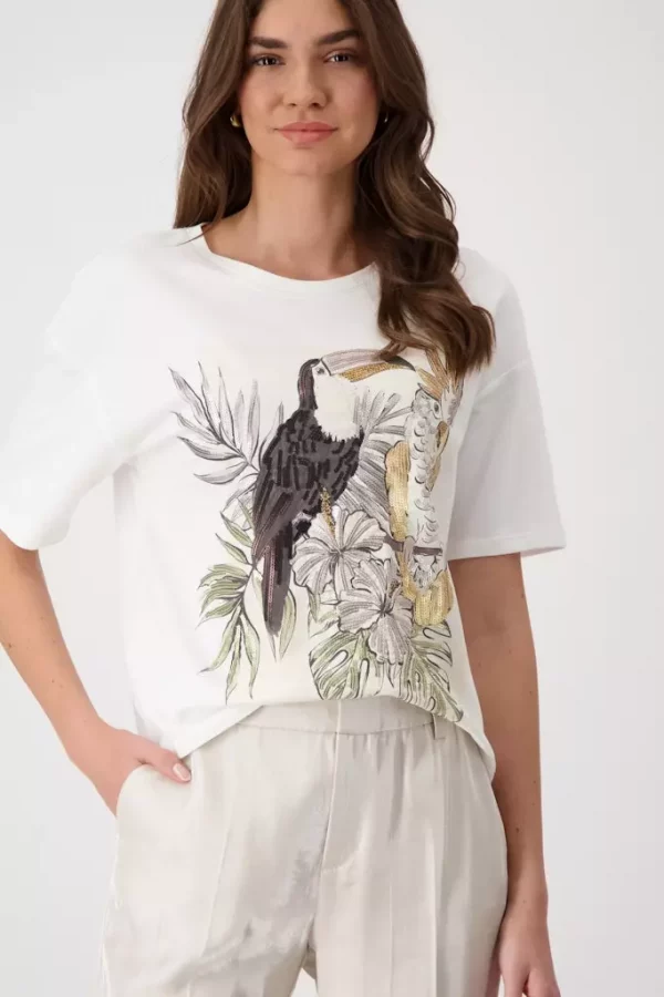 Tee Shirt Col Rond Manches Coudes Motif Placé Sequins Et Strass – Image 4