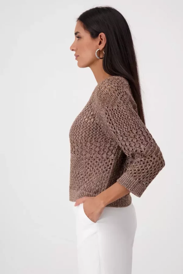 Pull Col Rond Manches Trois-quarts Ajouré Lurex – Image 2
