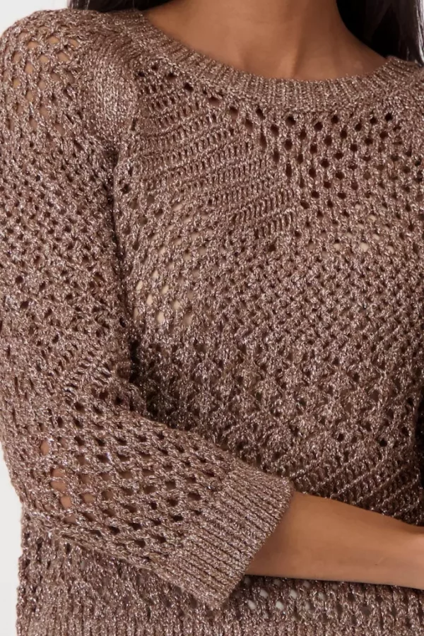 Pull Col Rond Manches Trois-quarts Ajouré Lurex – Image 4