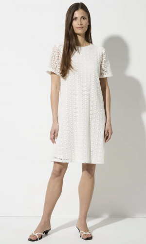 Robe Longueur Genoux Col Rond Manches Courtes Broderie Anglaise