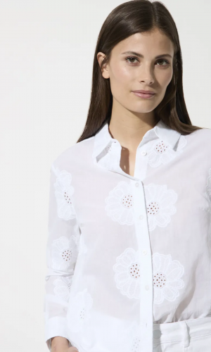 Chemise Manches Longues Fleurs Brodées Unie