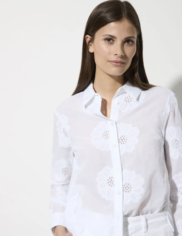 Chemise Manches Longues Fleurs Brodées Unie
