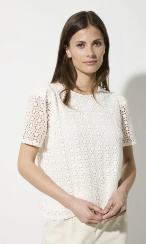 Blouse Col Rond Manches Courtes Broderie Anglaise