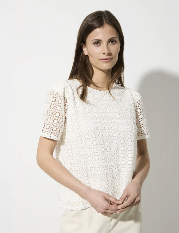 Blouse Col Rond Manches Courtes Broderie Anglaise