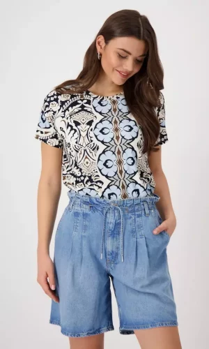 Tee Shirt Col Rond Manches Courtes Droit Imprimé