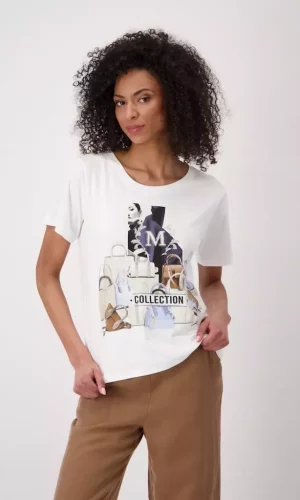 Tee Shirt Col Rond Manches Courtes Motif Placé Strass
