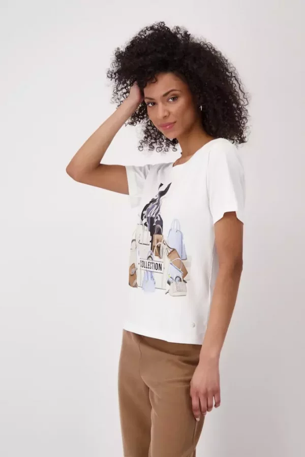 Tee Shirt Col Rond Manches Courtes Motif Placé Strass – Image 2