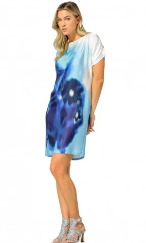 Robe Longue Col Rond Manches Courtes Fluide Imprimé