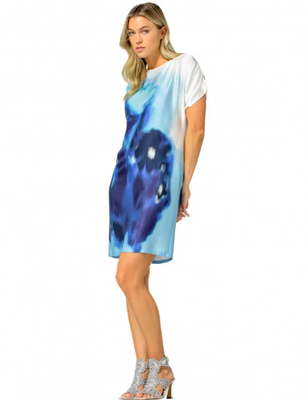 Robe Longue Col Rond Manches Courtes Fluide Imprimé