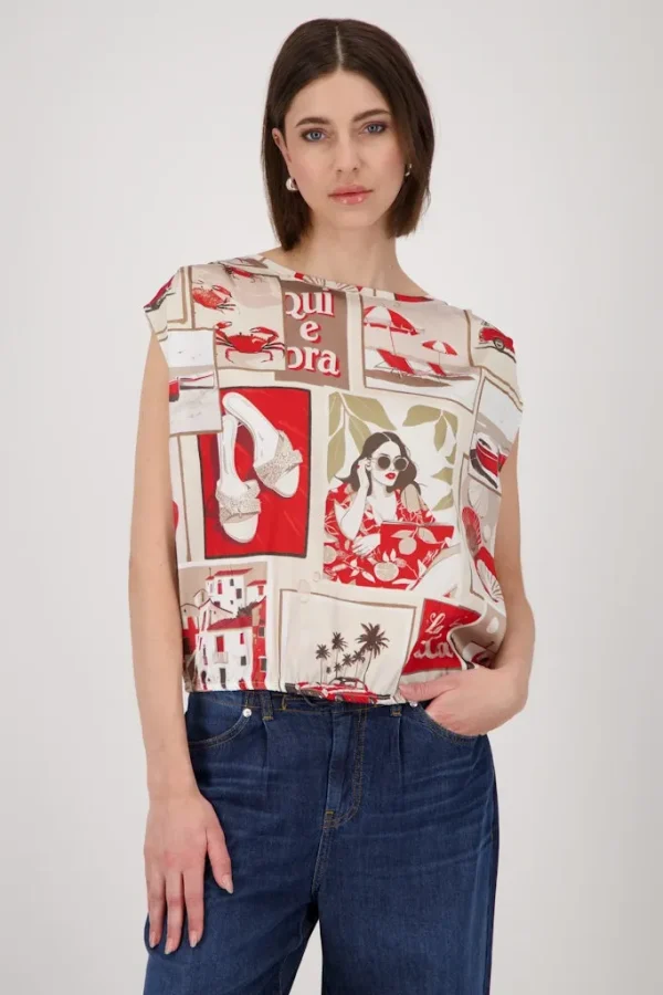Blouse Col Rond Sans Manches All Over Imprimé