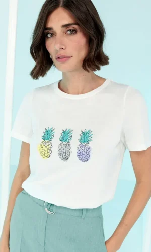 Tee Shirt Col Rond Manches Courtes Motif Placé