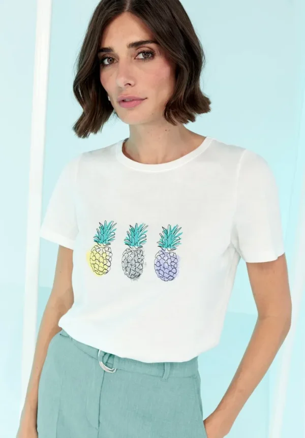 Tee Shirt Col Rond Manches Courtes Motif Placé