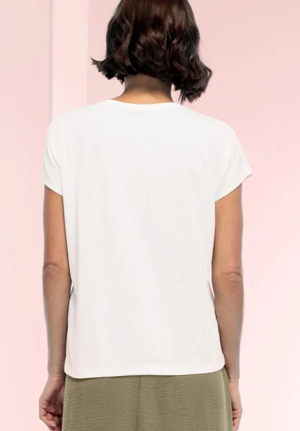 Tee Shirt Col V Manches Courtes Motif Placé – Image 2