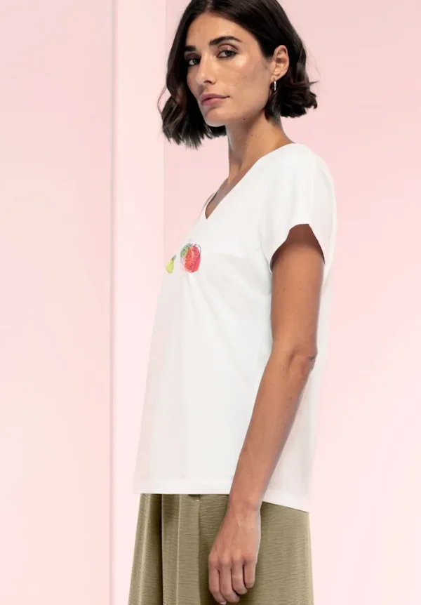 Tee Shirt Col V Manches Courtes Motif Placé – Image 3