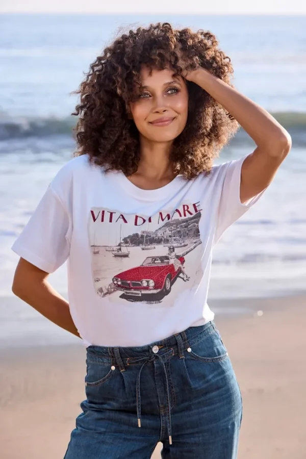 Tee Shirt Col Rond Manches Courtes Motif Placé – Image 4