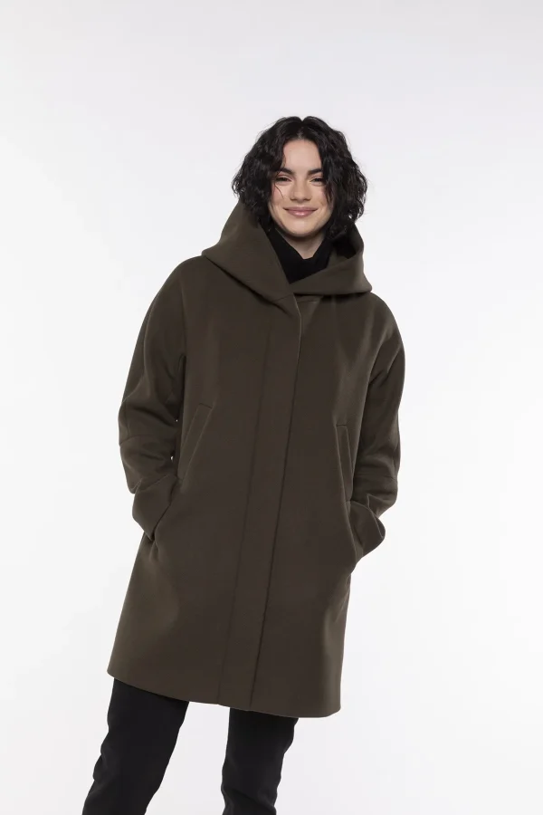 Manteau Mi-long à Capuche Manches Longues Quatre Poches Zippé Pressions Imprimé – Image 5