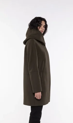 Manteau Mi-long à Capuche Manches Longues Quatre Poches Zippé Pressions Imprimé