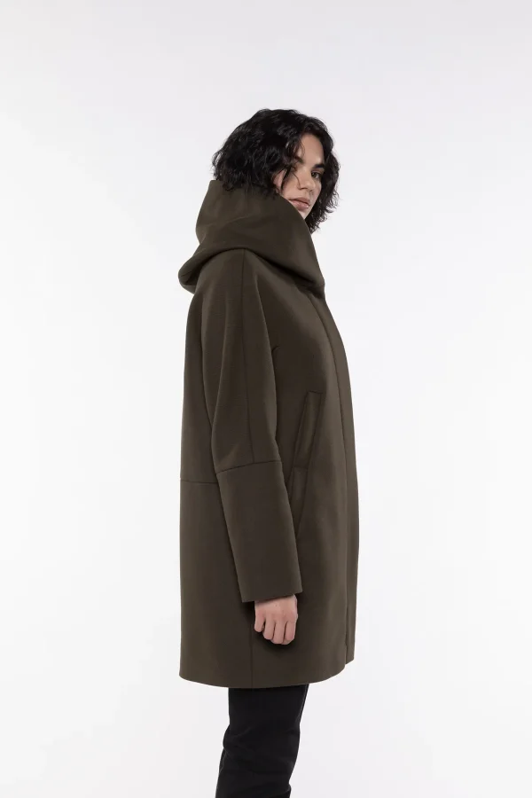 Manteau Mi-long à Capuche Manches Longues Quatre Poches Zippé Pressions Imprimé