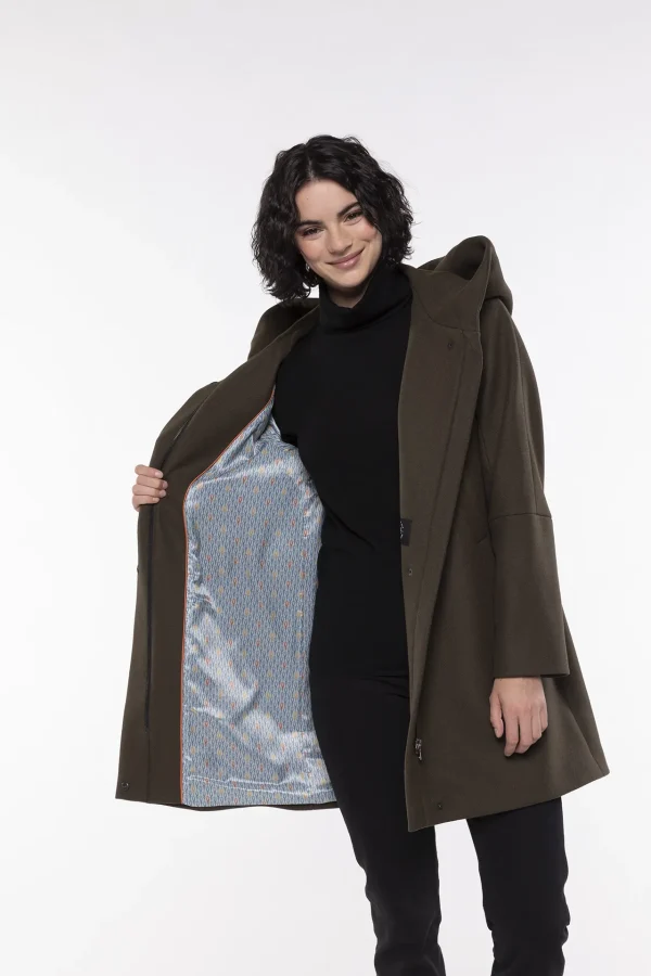 Manteau Mi-long à Capuche Manches Longues Quatre Poches Zippé Pressions Imprimé – Image 2