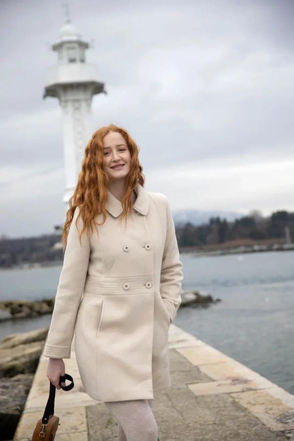 Manteau Mi-long Sans Capuche Manches Longues Deux Poches Boutonnées Cintré Uni – Image 2