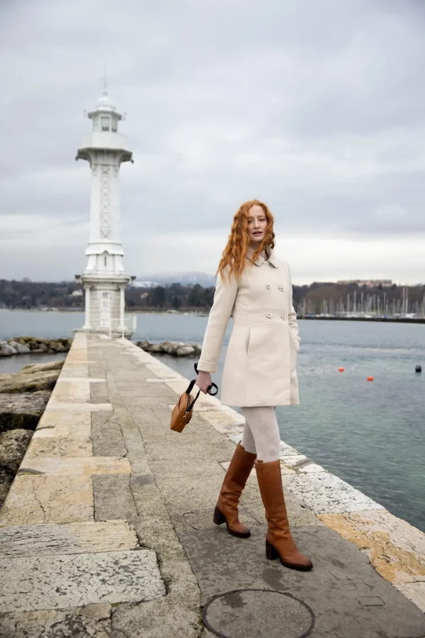 Manteau Mi-long Sans Capuche Manches Longues Deux Poches Boutonnées Cintré Uni – Image 4