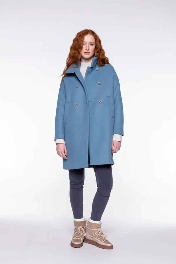 Manteau Mi-long Sans Capuche Col Mao Montant Manches Longues Deux Poches Françaises