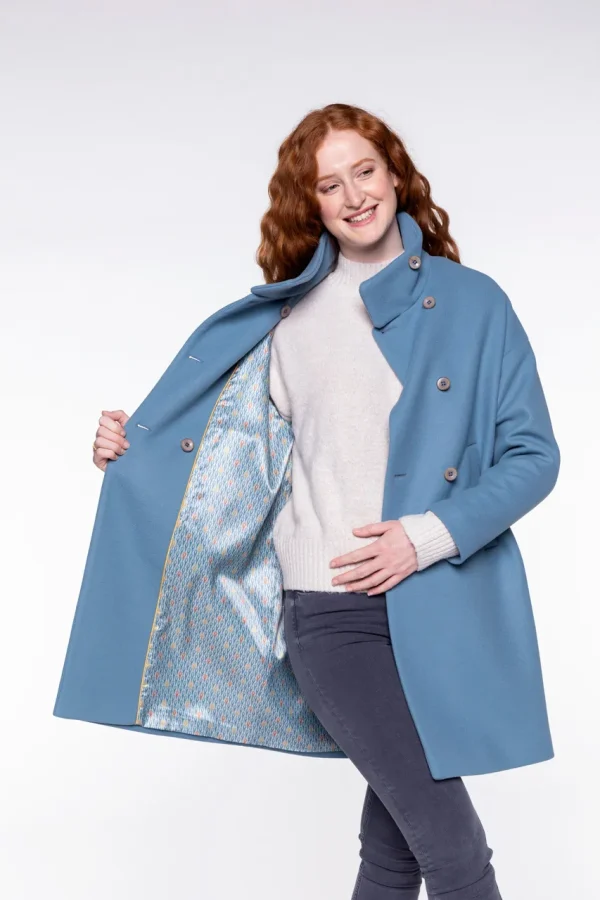 Manteau Mi-long Sans Capuche Col Mao Montant Manches Longues Deux Poches Françaises – Image 3