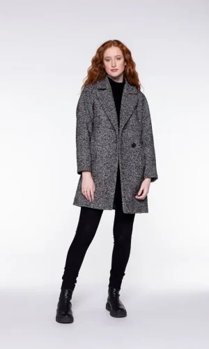 Manteau Mi-long Sans Capuche Manches Longues Portefeuille Deux Poches Françaises Un Bouton Chevrons