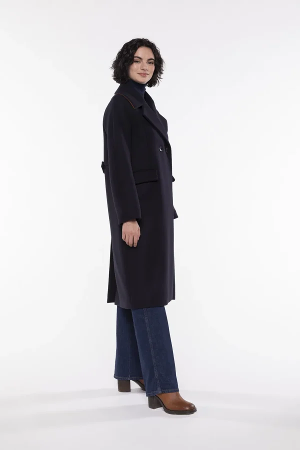 Manteau Long Sans Capuche Manches Longues Portefeuille Deux Poches Boutons Et Pressions – Image 3