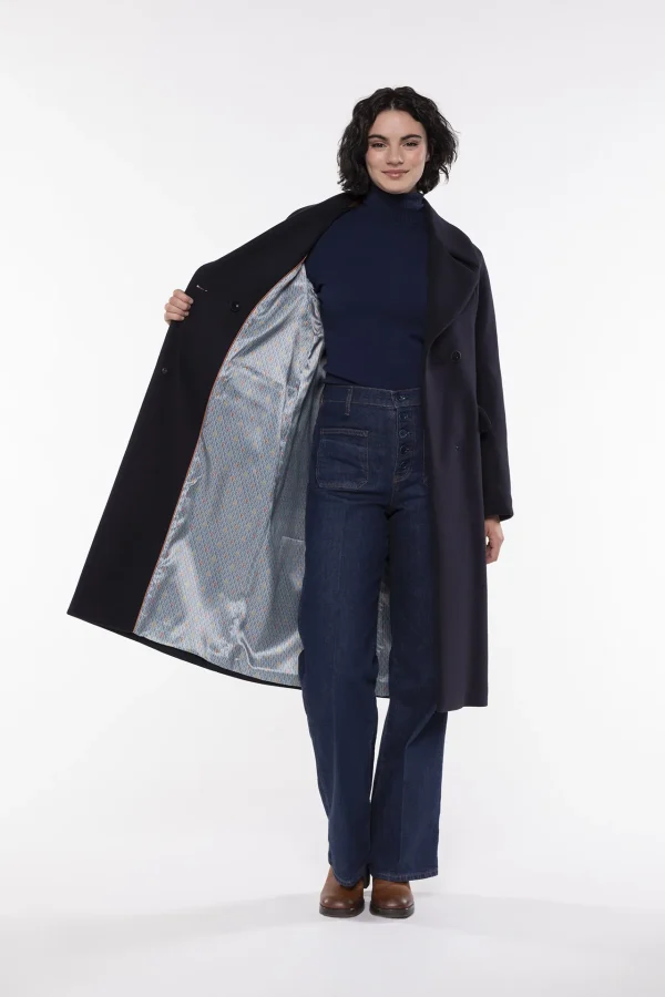 Manteau Long Sans Capuche Manches Longues Portefeuille Deux Poches Boutons Et Pressions – Image 4