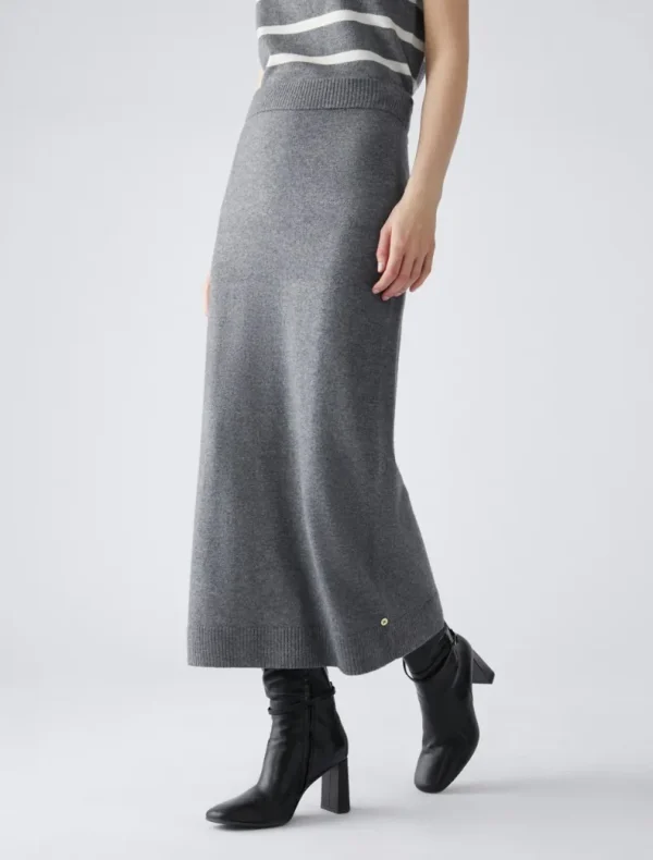 Jupe Midi Droite Taille élastique Unie Maille
