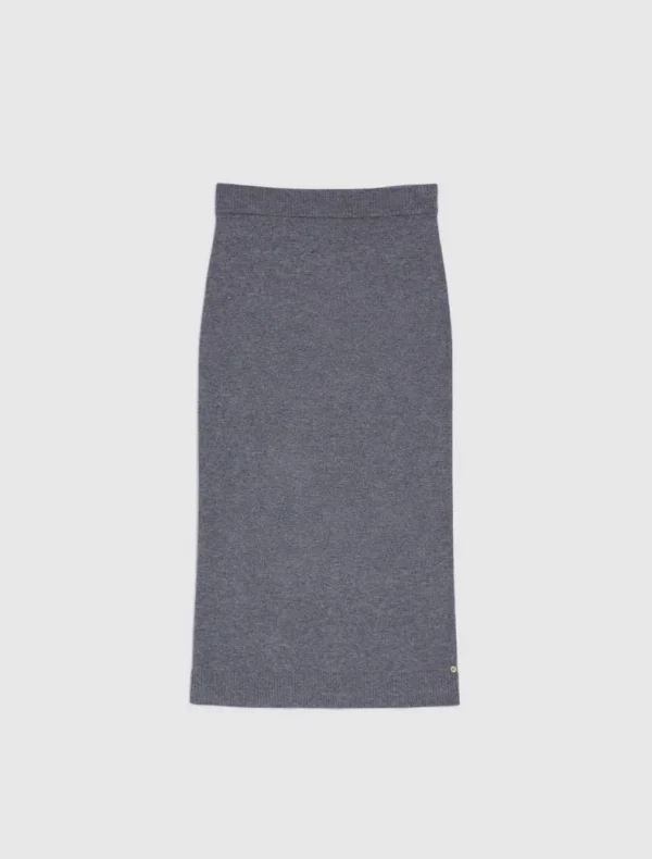 Jupe Midi Droite Taille élastique Unie Maille – Image 2