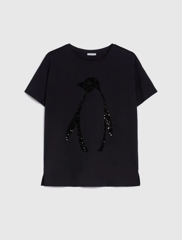 Tee Shirt Col Rond Manches Courtes Motif Placé Sequins – Image 2