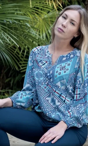 Blouse col v manches longues imprimée