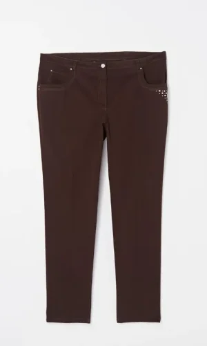 Pantalon long taille moyenne quatres poches uni
