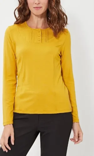 Tee shirt col rond avec détails manches longues uni