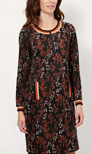 Robe col rond zippé manches longues deux poches imprimé