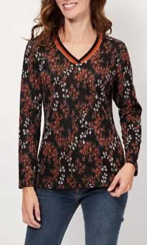 Blouse col v manches longues imprimé