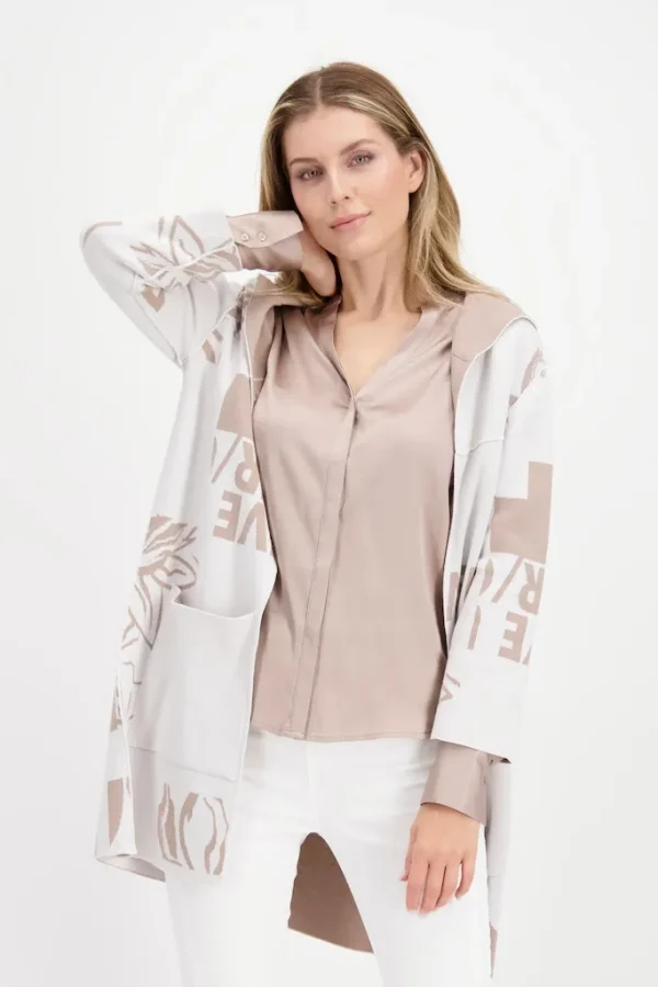 Veste Longue à Capuche Manches Longues Jacquard Réversible