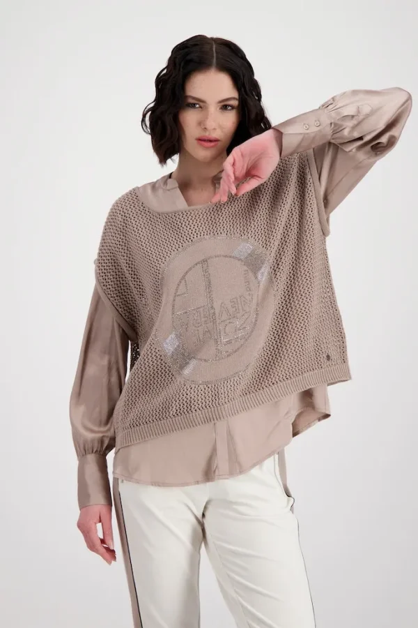 Pull Col Rond Sans Manches Motif Placé Strass