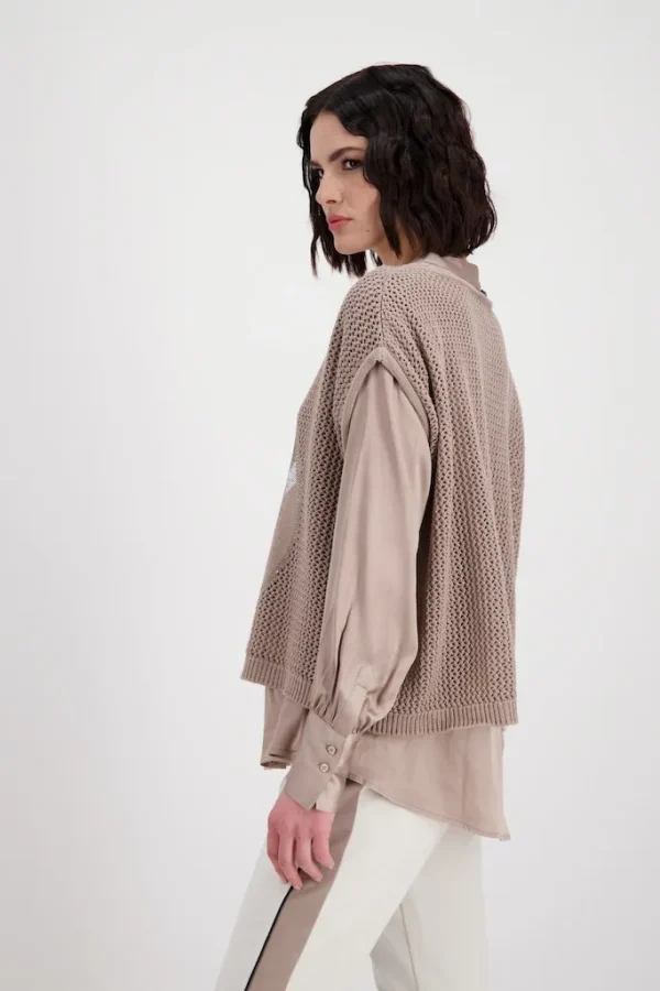 Pull Col Rond Sans Manches Motif Placé Strass – Image 2